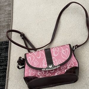 Pink Heart-Accent Crossbody Bag with Dark Trim